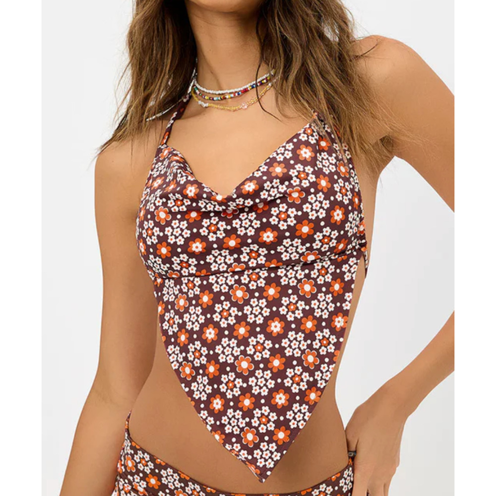 FRANKIES BIKINIS INDY FLORAL HALTER HANDKERCHIEF BIKINI SWIMSUIT SWIM TOP SZ XS